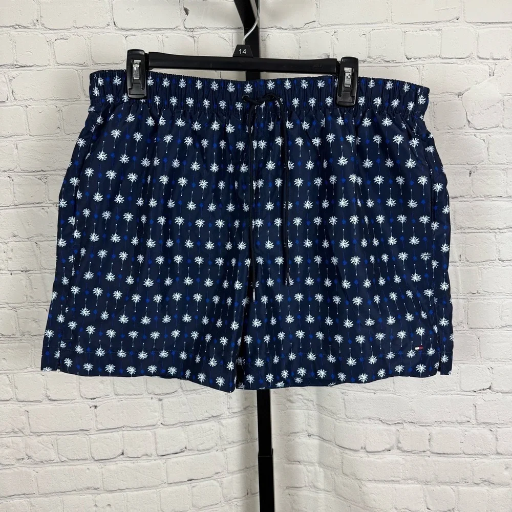 Tommy Hilfiger Regular Fit Blue Palm Tree Print Swim Trunks Size XL